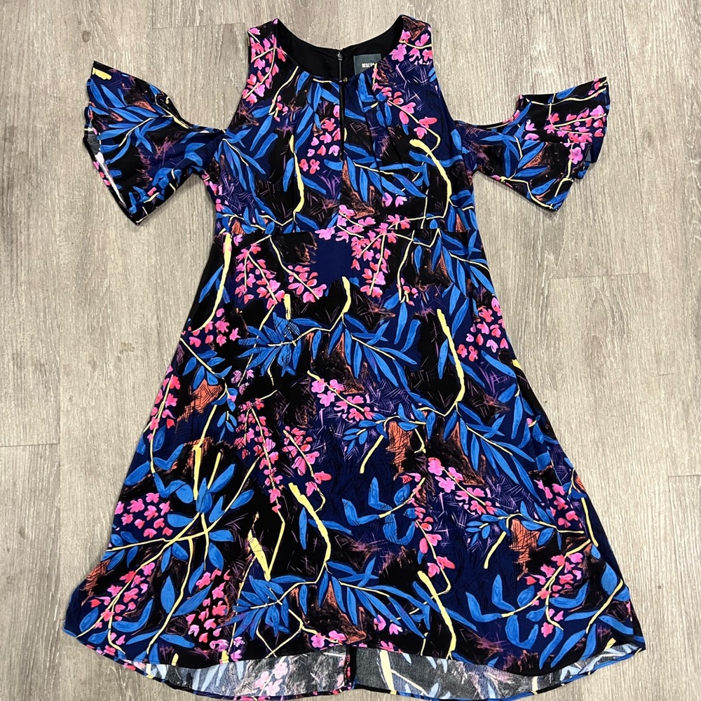 Anthropologie Maeve Elia Cold Shoulder Lined Floral Knee Length Dress Size 12